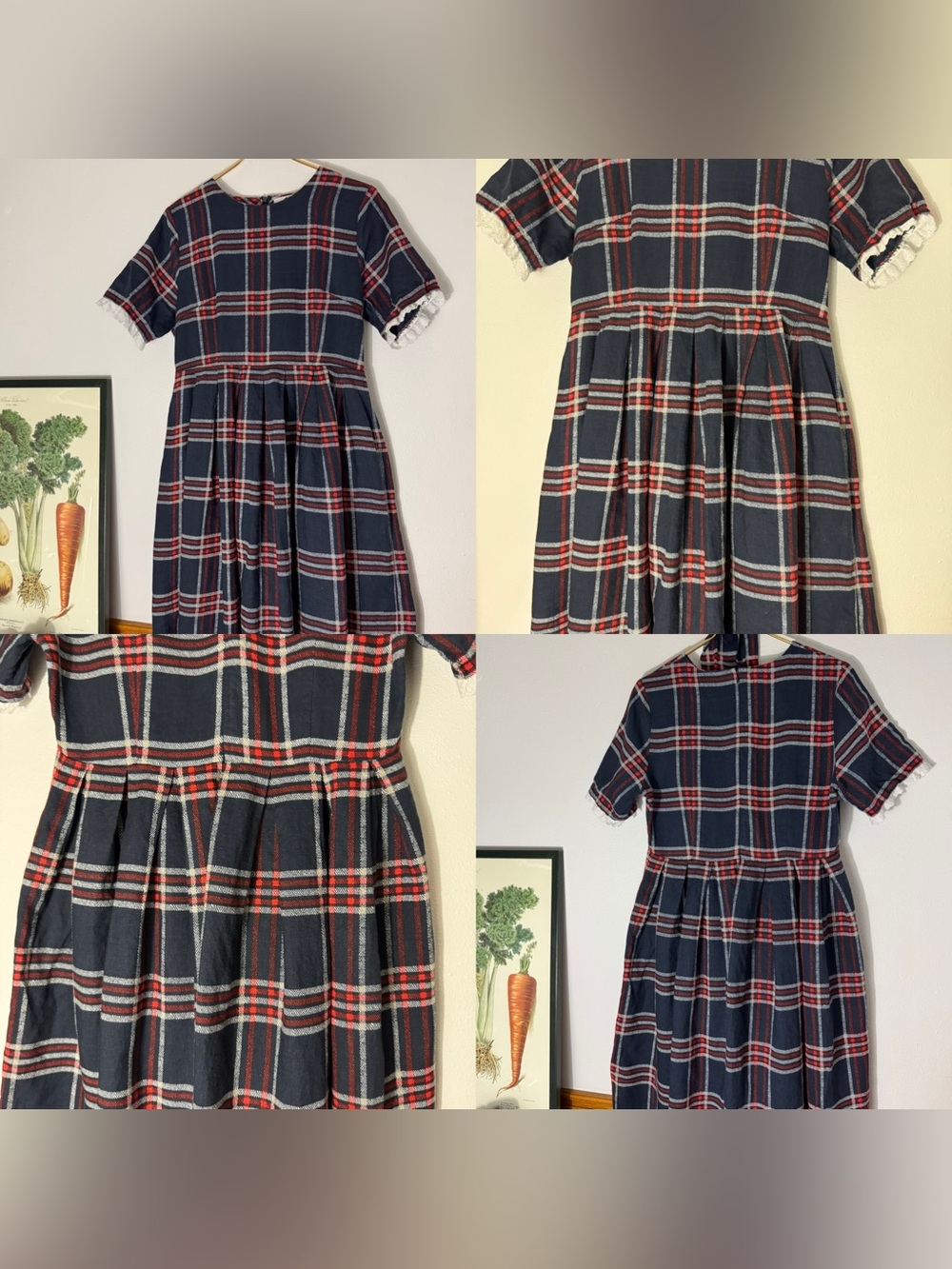 Dainty Jewells Highland Plaid dress with scalloped lace trim and belt size L - Picture 4 of 16